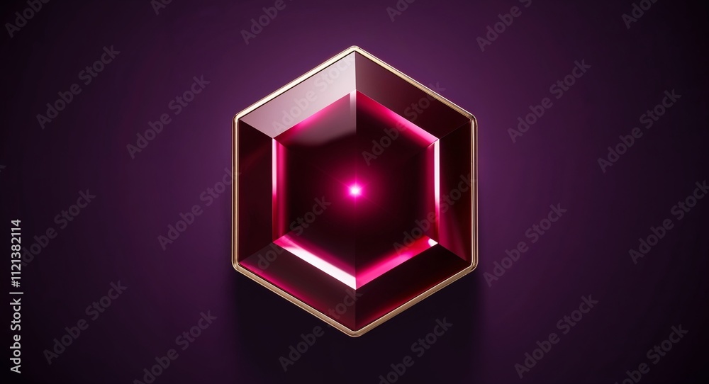 Hexagon ruby deep crimson glow vibrant shine on a dark violet background Hexagon ruby deep crimson glow vibrant shine on a dark violet background
