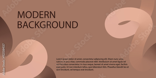 Modern graphic horizontal banner template vector illustration. Wavy doodle scribble geometric shapes with earthy natural tones gradient Mocha mousse color of the year 2025 trendy minimalist background