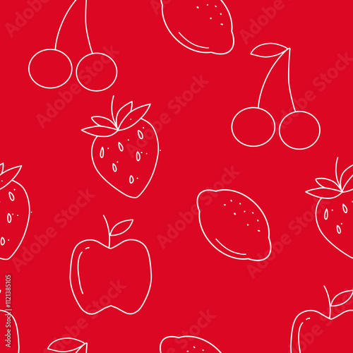 Fruit ouline seamless pattern on red background