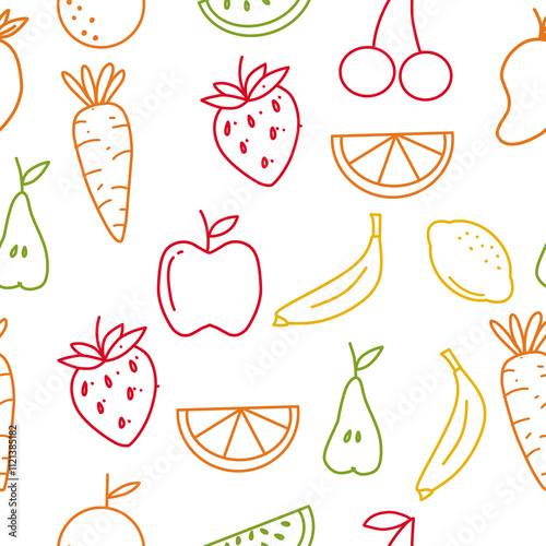 Fruit ouline seamless pattern on white background