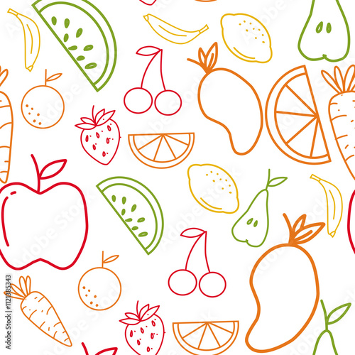 Fruit ouline seamless pattern on white background