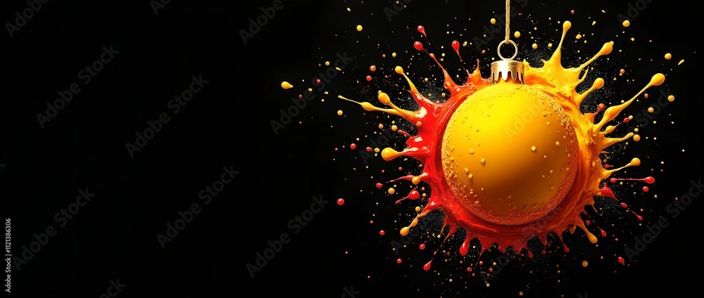 A bright ball surrounded by splashes of paint symbolizing the holiday. A bright ball surrounded by splashes of paint symbolizing the holiday.