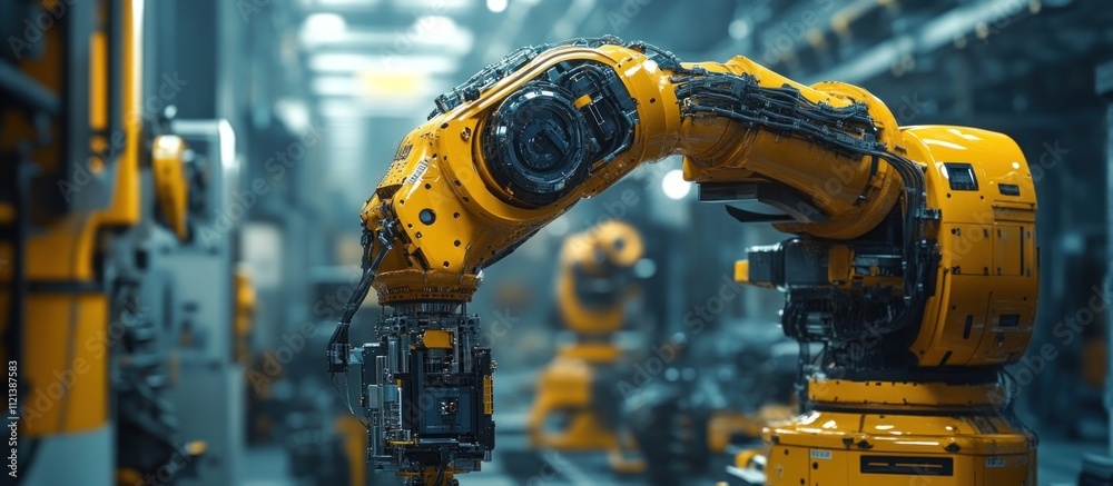 Close-up of an industrial robotic arm in a factory. Close-up of an industrial robotic arm in a factory.