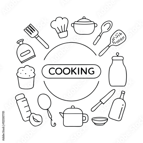 vector illustration of various cooking tools and food items