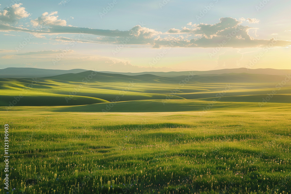 landscape of green fields with beautiful clouds floating over blue sky illustrating elements of natural beauty landscape of green fields with beautiful clouds floating over blue sky illustrating elements of natural beauty