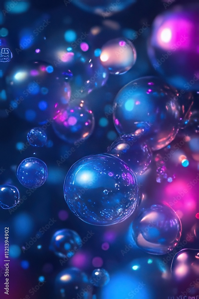 Abstract glowing spheres, vibrant colors, dynamic motion.