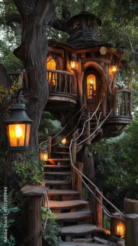 Fototapeta premium Enchanted Treehouse Retreat in the Woods