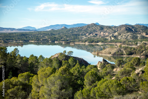 Daylight views of the Alfonso XIII reservoir in Calasparra, Region of Murcia, Spain, where the Quipar river flows photo