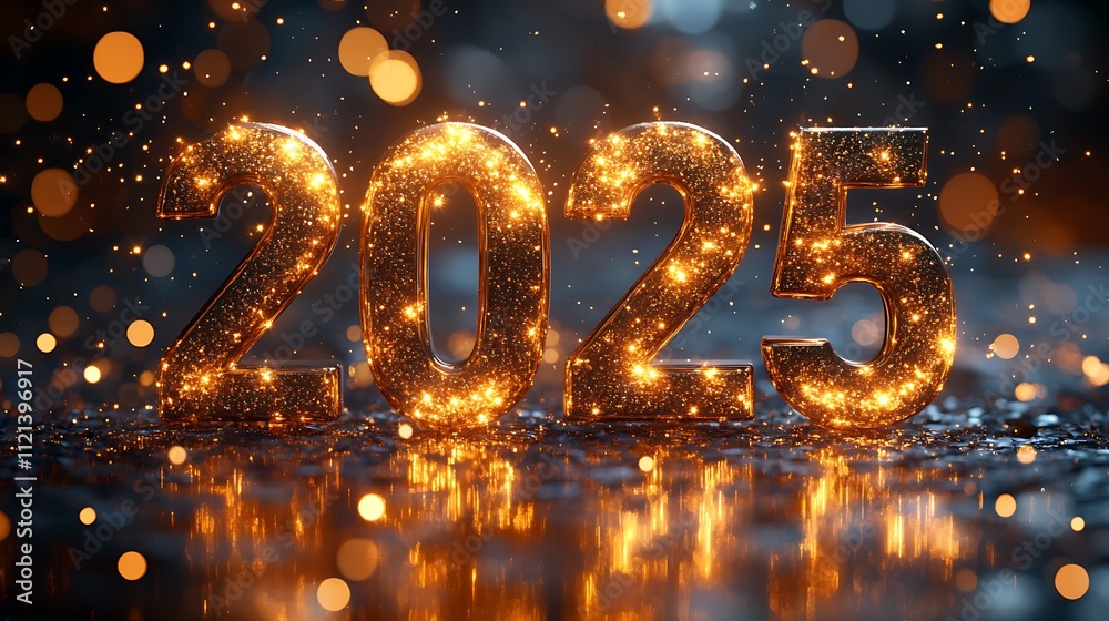Happy New Year 2025 Number Made of Lights