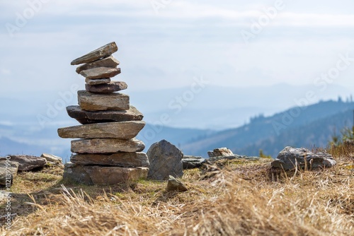 Canvas Print Tower made of stones on the hill