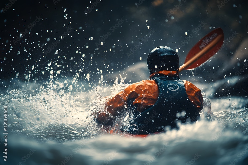 Fototapeta premium Kayaker navigating river rapids