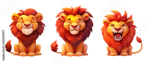 Three cute cartoon lion cubs with different expressions. photo