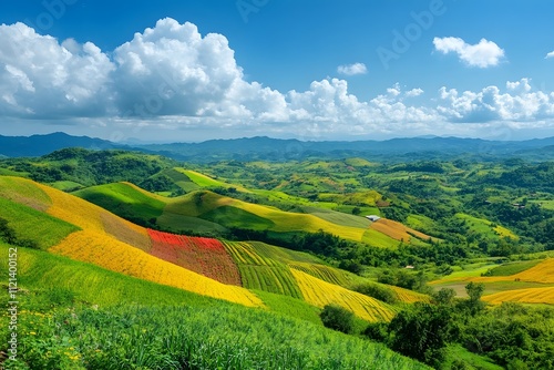 Rolling hills with patchwork fields photo