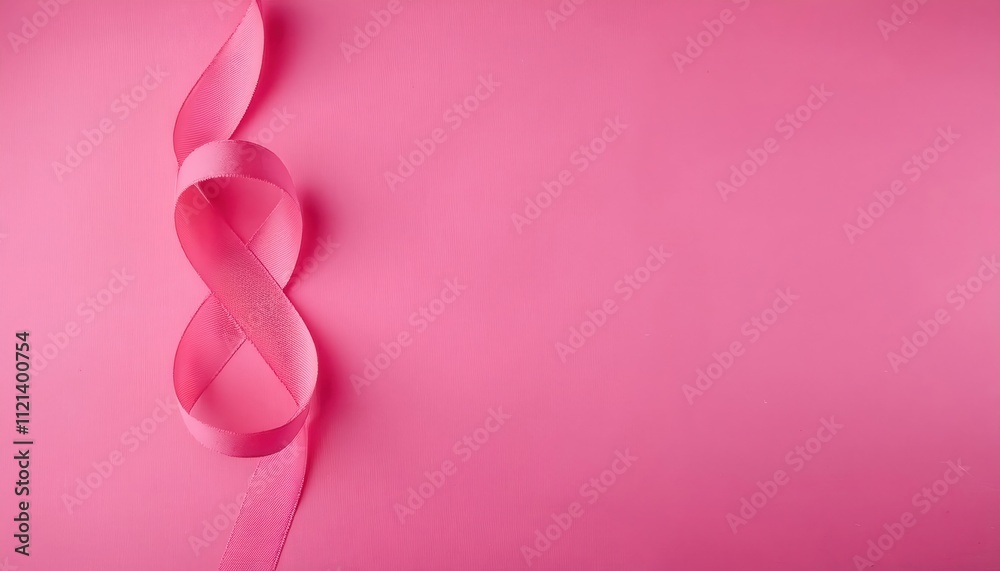 Celebrate International Women's Day. Elegant Pink Ribbon on Vibrant Background with Copy Space for Empowering Messages, Promotions, or Spring Campaigns. Perfect for 8th March Awareness Designs