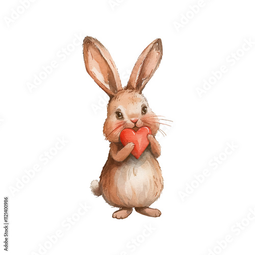 cute bunny holding heart shaped gift vector illustration in watercolor style