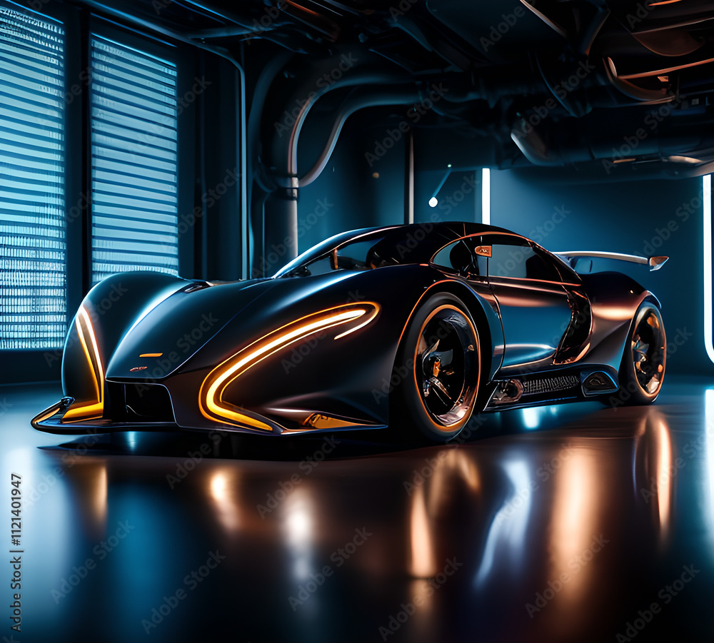 Modern concept of sports exotic car.beautiful and elegant design.cyberpunk style.generative ai Modern concept of sports exotic car.beautiful and elegant design.cyberpunk style.generative ai