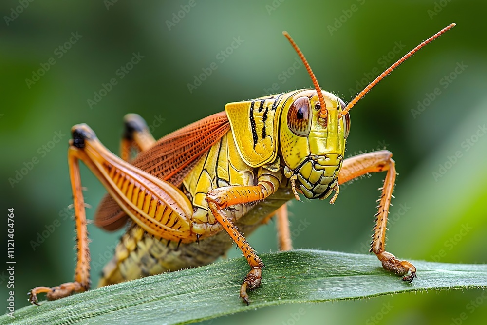 Close-up of grasshopper on blade of grass Close-up of grasshopper on blade of grass