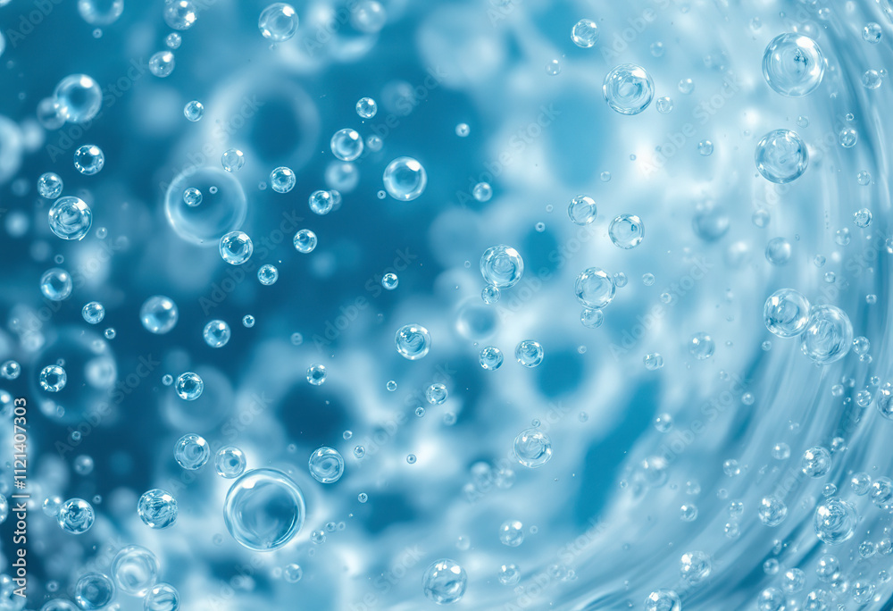 Numerous transparent water droplets or bubbles floating in a blue-tinted liquid or water, creating a serene and ethereal atmosphere Numerous transparent water droplets or bubbles floating in a blue-tinted liquid or water, creating a serene and ethereal atmosphere