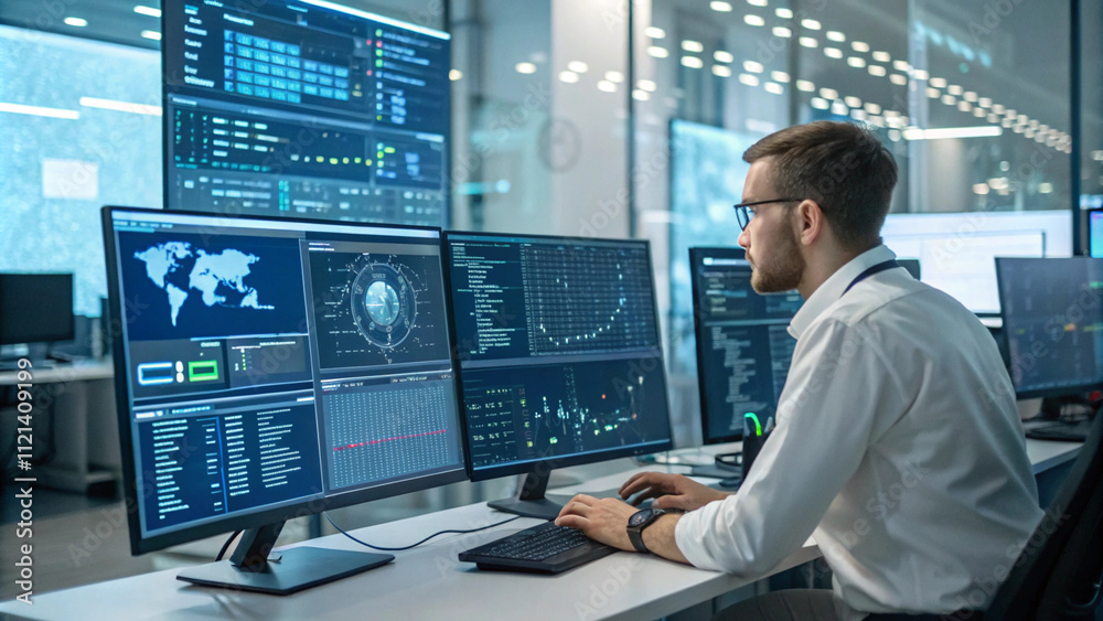 Data analysis science and big data with AI technology. Analyst or Scientist uses a computer and dashboard for analysis of information on complex data sets on computer. Insights development engineer Data analysis science and big data with AI technology. Analyst or Scientist uses a computer and dashboard for analysis of information on complex data sets on computer. Insights development engineer
