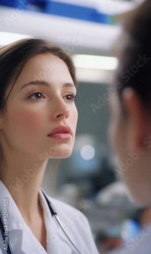 Female doctor attentively listening to patient.