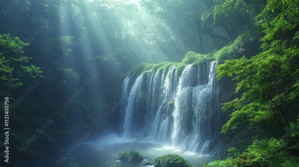 Lush Tropical Rainforest with Cascading Waterfalls Lush Tropical Rainforest with Cascading Waterfalls