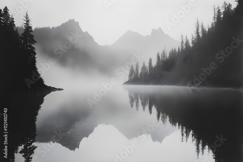 Fototapeta Naklejka Na Ścianę i Meble -  Misty mountain lake