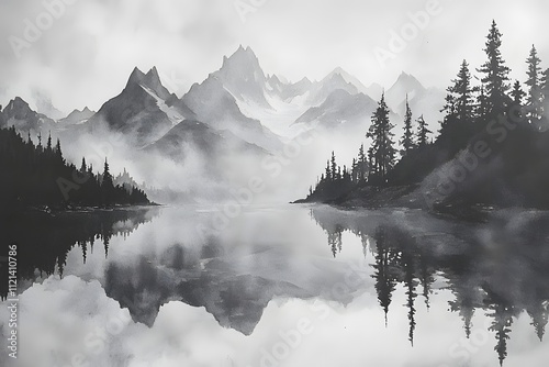 Fototapeta Naklejka Na Ścianę i Meble -  Misty mountain lake