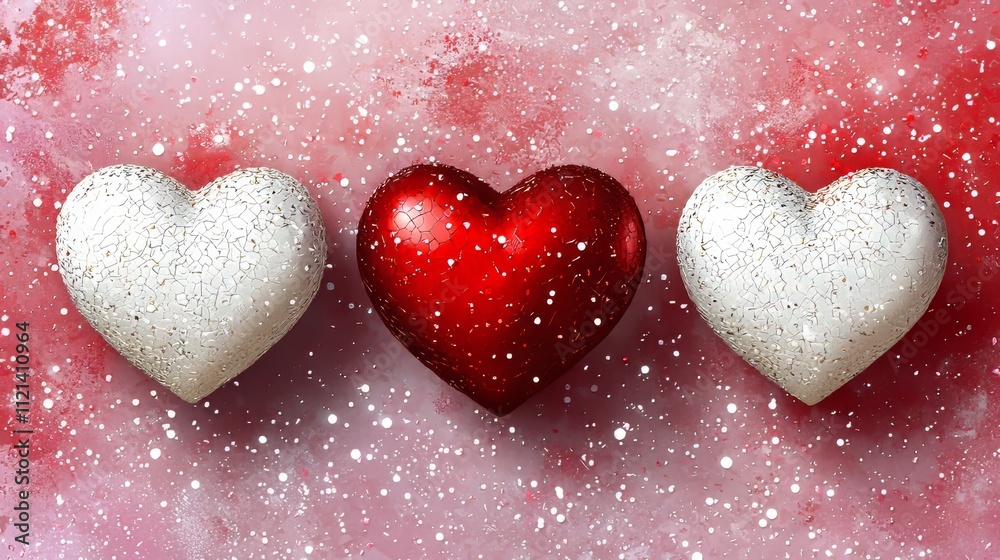 Obraz premium Valentine's Day Celebration with Glittery Hearts Romantic Setting Digital Art Whimsical Atmosphere Captivating Viewpoint Love Concept