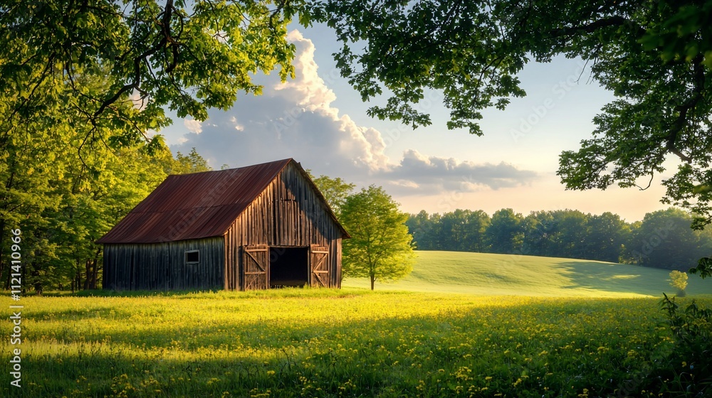 Rustic barn in a sunlit field. Rustic barn in a sunlit field.