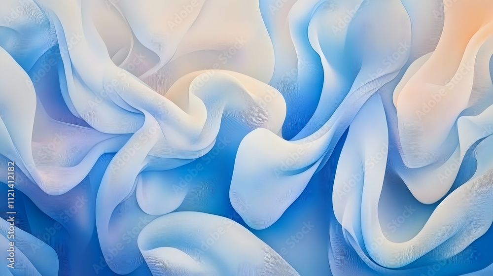 Abstract image of flowing, translucent fabric in shades of blue and beige. Perfect for design projects needing a soft, elegant background. Abstract image of flowing, translucent fabric in shades of blue and beige. Perfect for design projects needing a soft, elegant background.