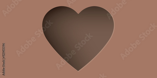 Abstract 3 dimension heart frame paper cut style on mocha mousse background with blank space. Valentine's day greeting card template.