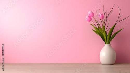 Wallpaper Mural Minimalist portrait of a blooming tulip on a pastel pink background. Torontodigital.ca