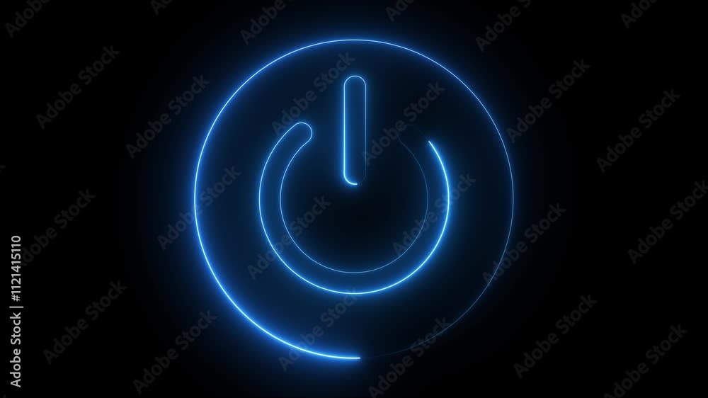 Neon glowing power button icon animated on a black background ,The appearance of neon symbol power off closed circle animated on black background Neon glowing power button icon animated on a black background ,The appearance of neon symbol power off closed circle animated on black background