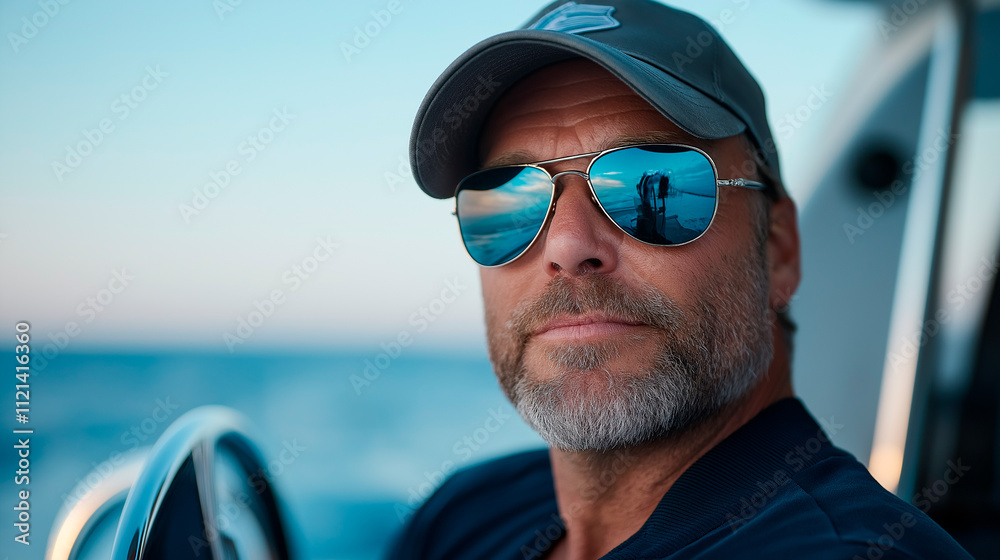 the man at the helm of the yacht. the man at the helm of the yacht.