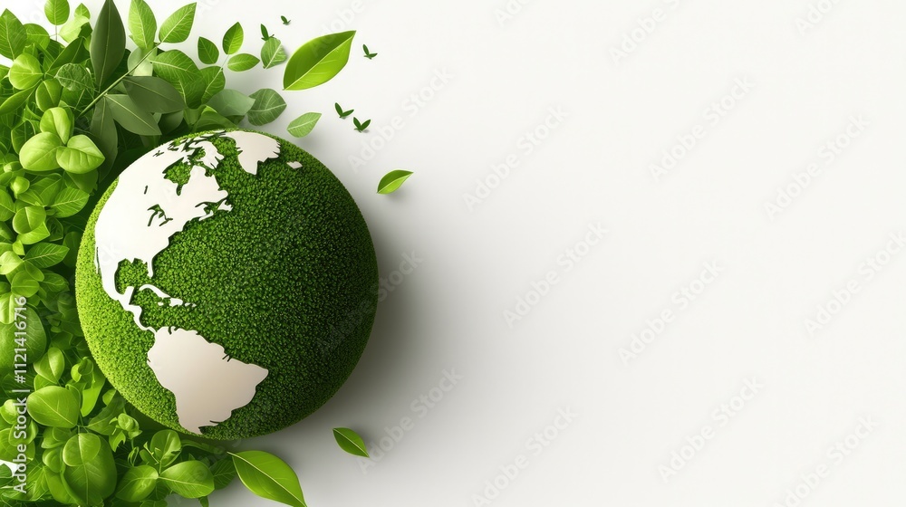 Environmental emissions concept. A green globe surrounded by lush leaves symbolizes environmental sustainability and eco-friendliness, representing a vision for a greener planet. Environmental emissions concept. A green globe surrounded by lush leaves symbolizes environmental sustainability and eco-friendliness, representing a vision for a greener planet.