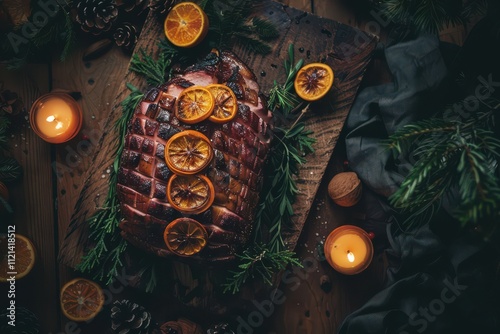  Festive Glazed Holiday Ham with Orange Garnish photo