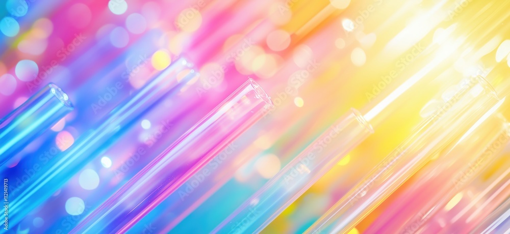 Colorful test tubes with vibrant bokeh background, bright hues, abstract design, laboratory concept, copy space for text Colorful test tubes with vibrant bokeh background, bright hues, abstract design, laboratory concept, copy space for text