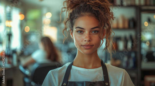 Realistic Photograph of a Professional Hairdresser Styling in a Modern Salon