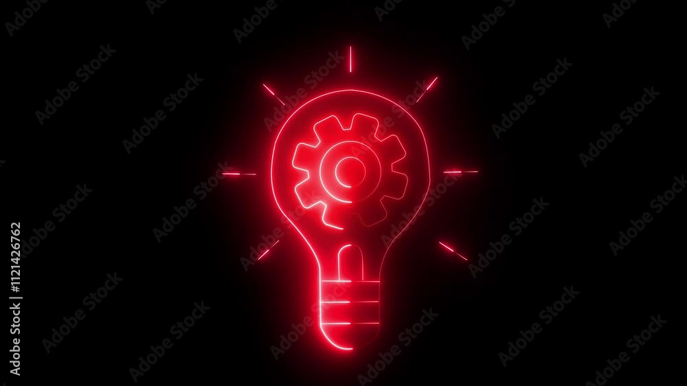red color Neon line setting icon with gear shining light bulb icon The innovation and idea concept. red color Neon line setting icon with gear shining light bulb icon The innovation and idea concept.