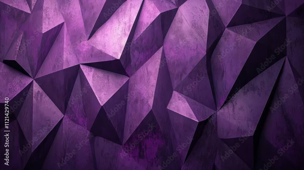Abstract 3D geometric design with faceted triangular shapes in deep purple tones, textured surfaces, and sharp edges creating a dynamic, modern look. AI generative. Abstract 3D geometric design with faceted triangular shapes in deep purple tones, textured surfaces, and sharp edges creating a dynamic, modern look. AI generative.