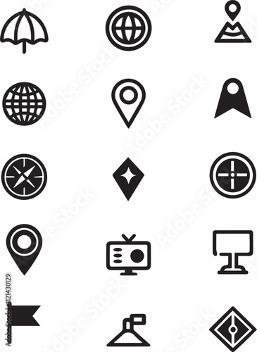 Internet symbol set black and white collection.