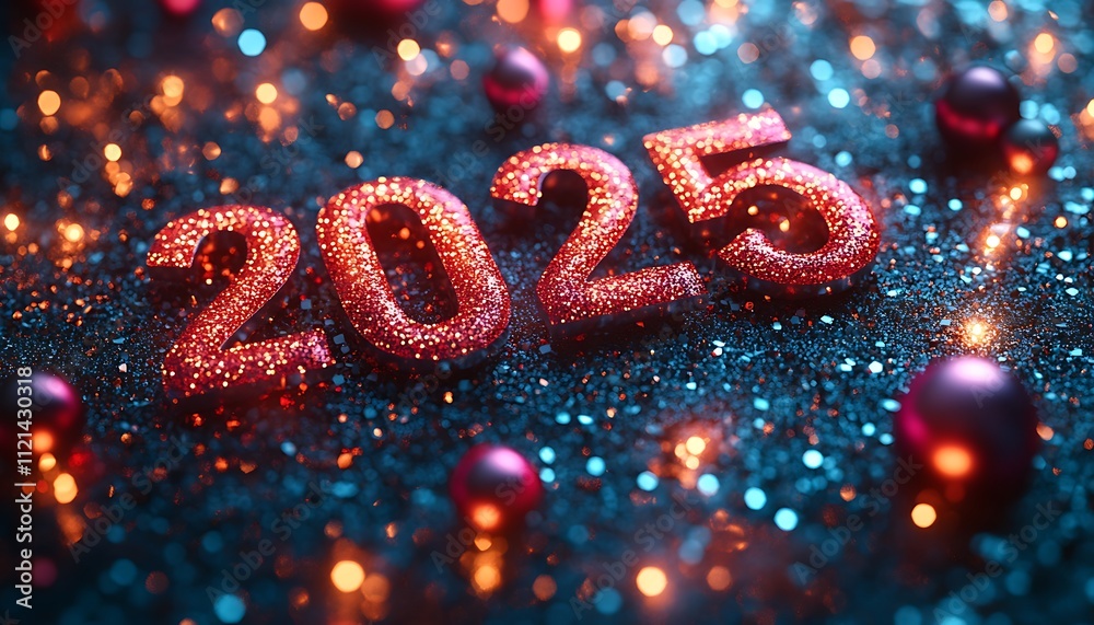 Happy New Year 2025 Number on Black Surface

