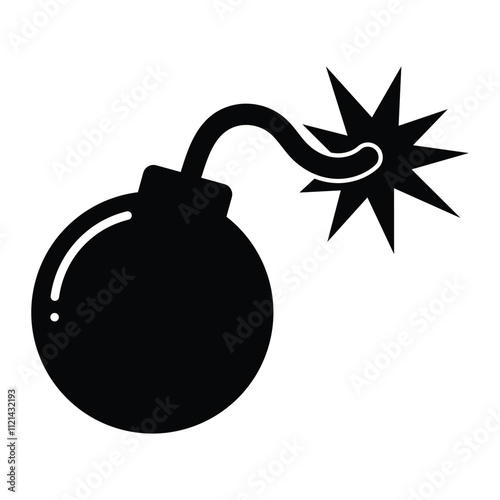 Bomb vector icon. Explosive symbol, military equipment illustration. Black silhouette isolated on white background.