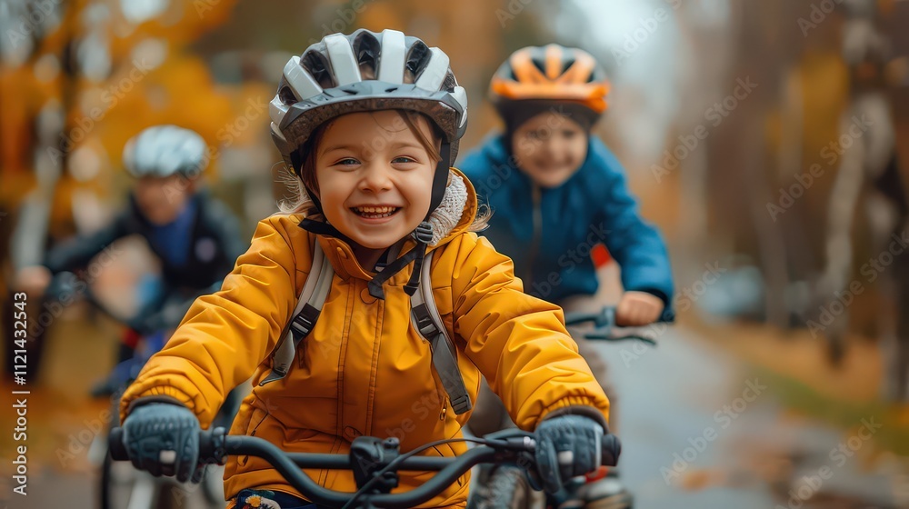 Kids laughing together while riding bicycles in the neighborhood Kids laughing together while riding bicycles in the neighborhood