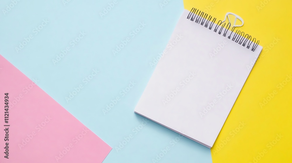 Blank notepad on a colorful background.