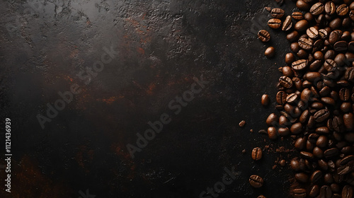 a pile of fresh coffee beans lying on a dark background