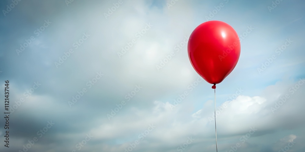 Obraz premium Red balloon floating in a cloudy sky during the day brings a sense of joy and wonder to viewers