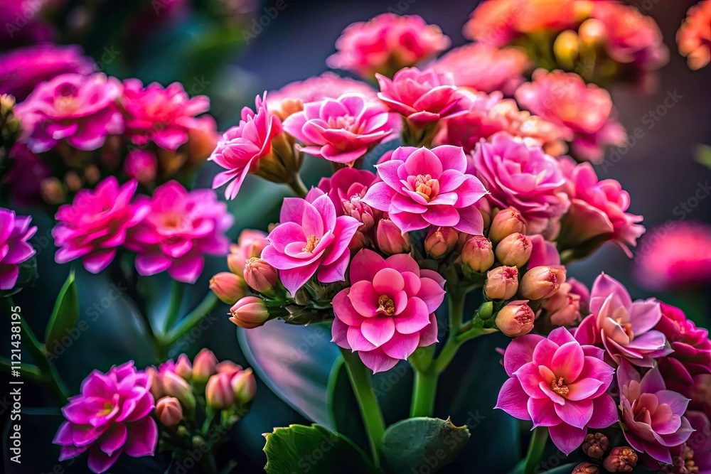 Pink Kalanchoe Blossoms Closeup - Low Light Macro Photography Pink Kalanchoe Blossoms Closeup - Low Light Macro Photography