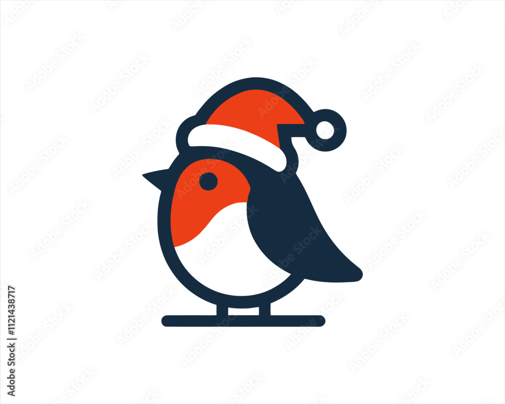 Obraz premium Christmas Robin Bird Santa Claus Cap Logo Design Icon Vector Illustration. Merry Christmas