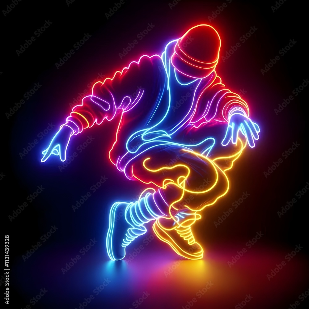 illustration of a hip-hop dancer in vibrant line style neon colors illustration of a hip-hop dancer in vibrant line style neon colors